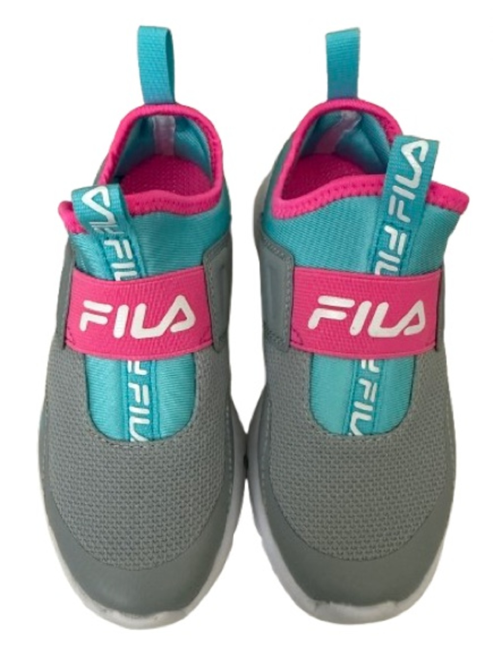 FILA Landbuzzer Kids Size 12 Gray Pink Aqua Sneakers NIB, Girls